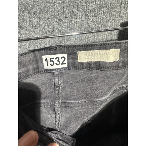 All Saints Jeans Mens 34x32 Cigarette Black Denim Skinny Stretch Button Fly - Picture 6 of 9